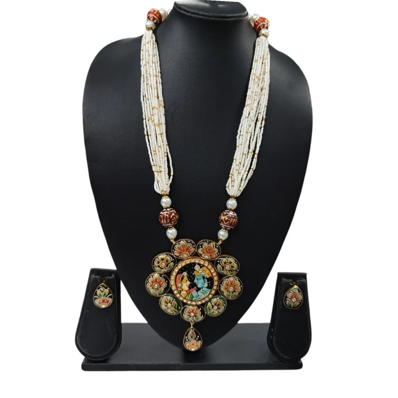 Rangmahal Long Meena Work Necklace Fusion Jewellery Set | JewelOn