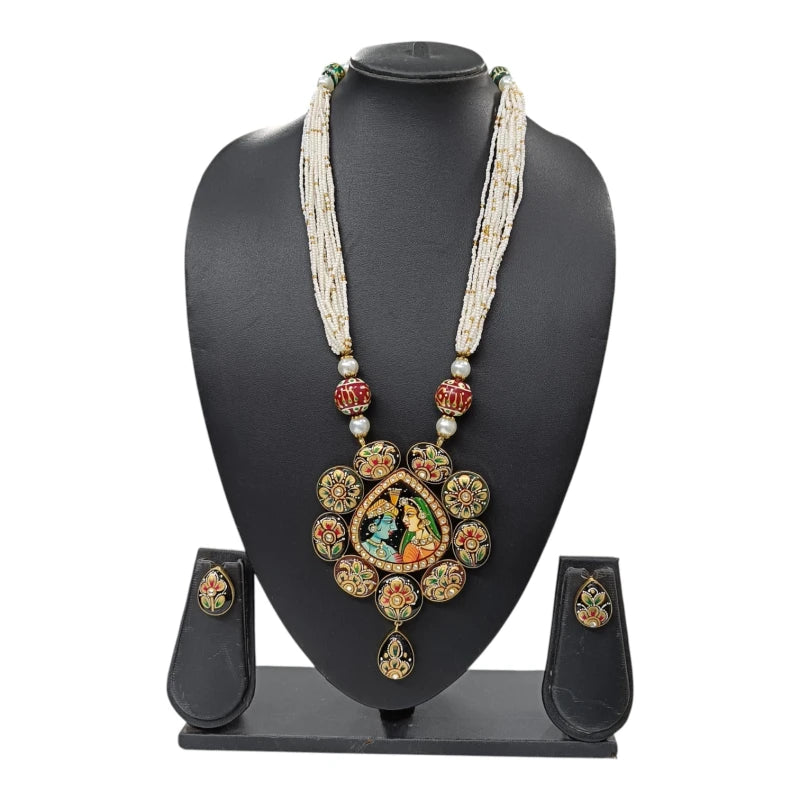 Meenakari Mahal Long Pendant Necklace Fusion Jewellery Set | JewelOn