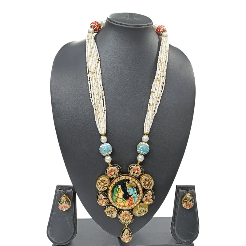Rangvati Long Meena Work Necklace Fusion Jewellery Set | JewelOn