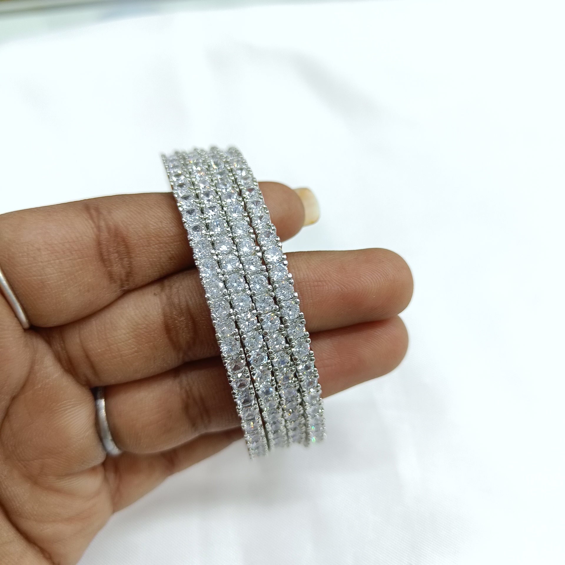 Chandni American Diamond Silver Bangle Set | JewelOn