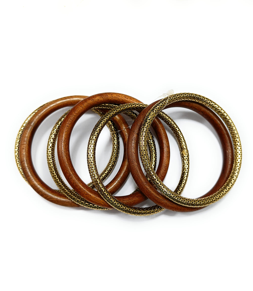 Kanchan Classic Wooden & Gold-Toned Ethnic Bangle Set | JewelOn
