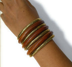 Kanchan Classic Wooden & Gold-Toned Ethnic Bangle Set | JewelOn