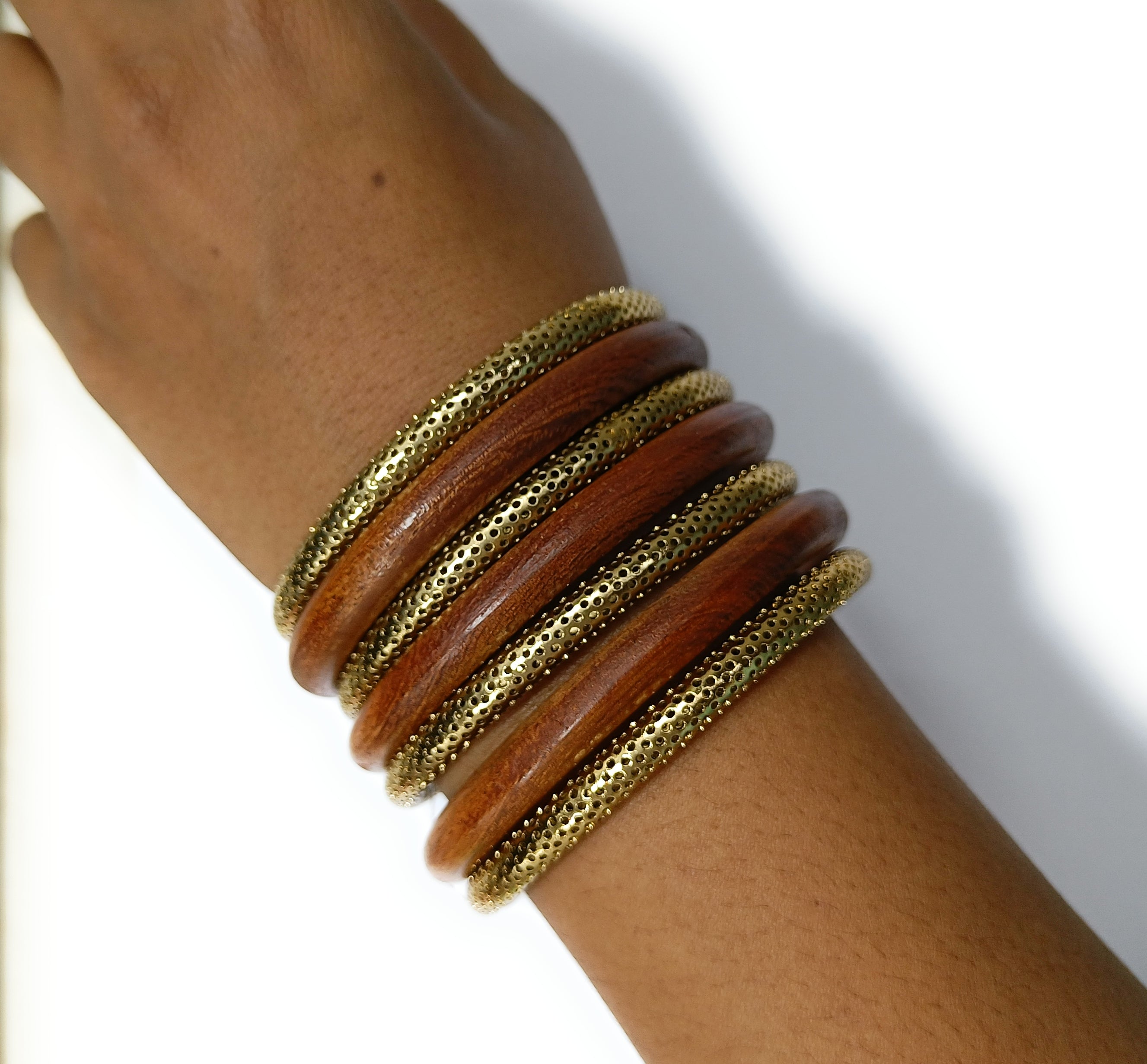 Kanchan Classic Wooden & Gold-Toned Ethnic Bangle Set | JewelOn