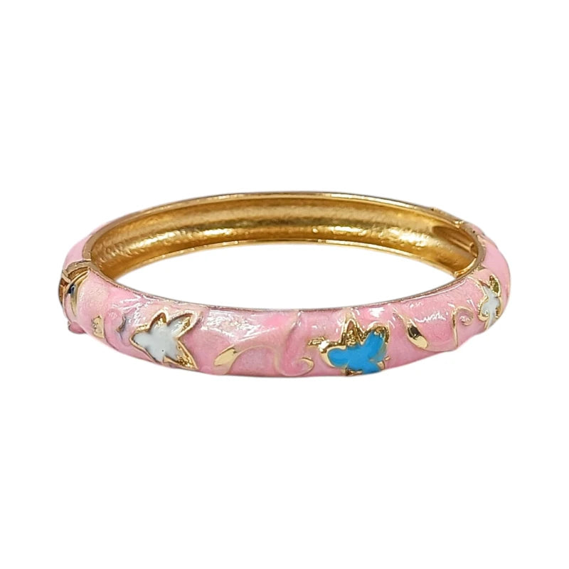 Enamel Openable Baby Pink Bangle Bracelet For Women
