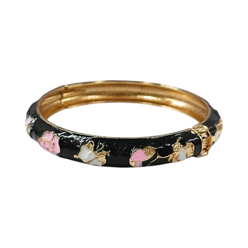 Enamel Openable Black Bangle Bracelet For Women