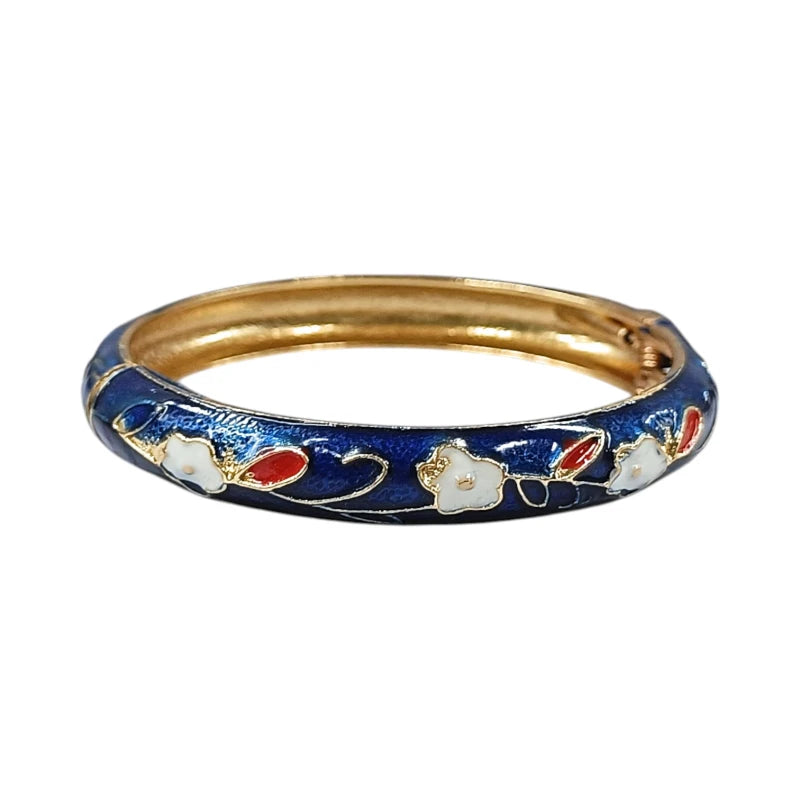 Enamel Openable Blue Bangle Bracelet For Women