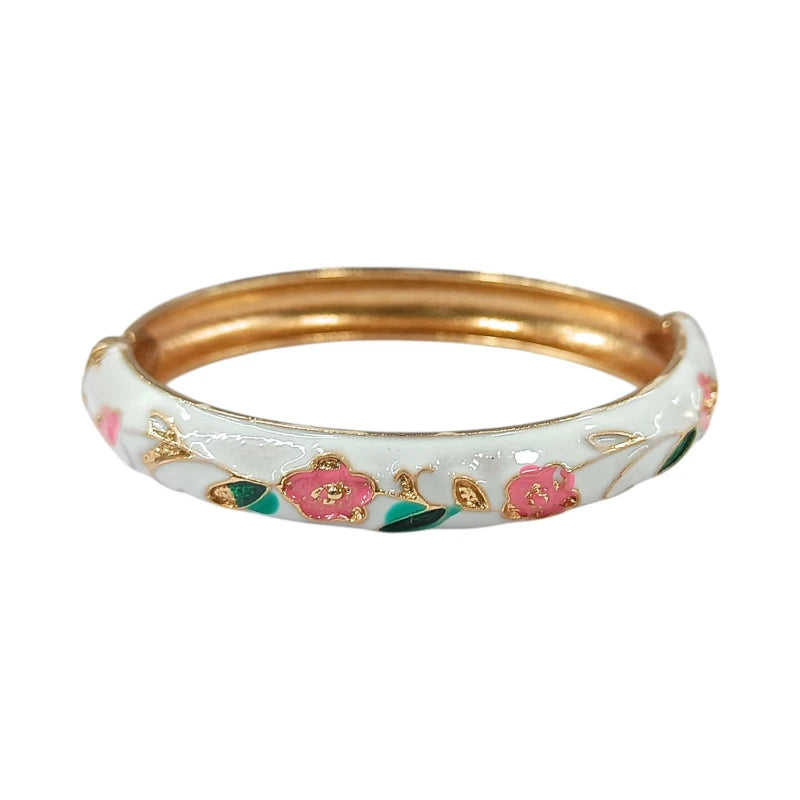 Enamel Openable White Bangle Bracelet For Women