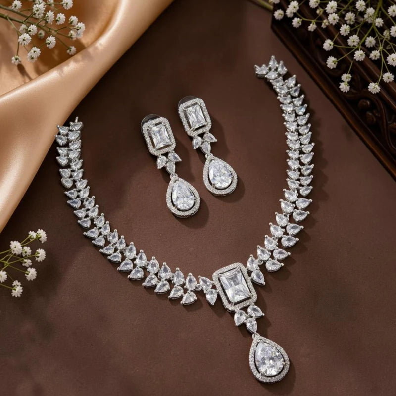 Aadhya Collection American Diamond Necklace Jewellery Set