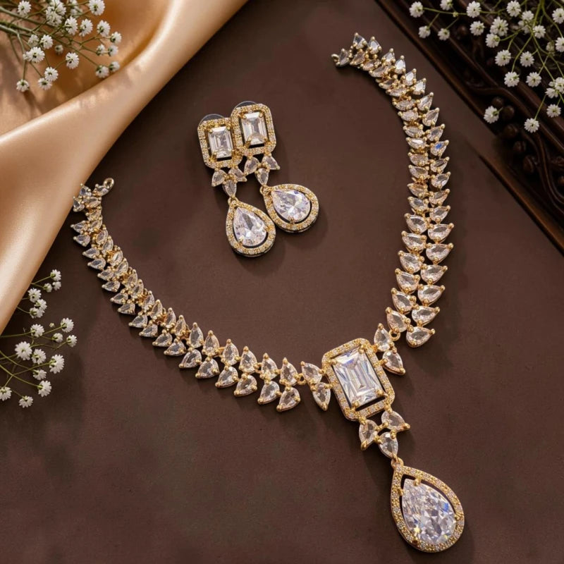 Aaradhya Collection American Diamond Necklace Jewellery Set