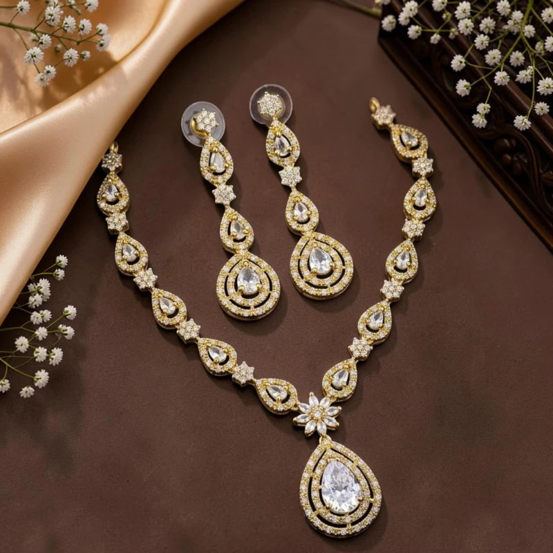 Aanya Collection American Diamond Necklace Jewellery Set