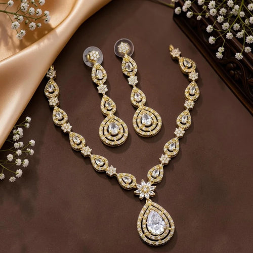 Aanya Collection American Diamond Necklace Jewellery Set