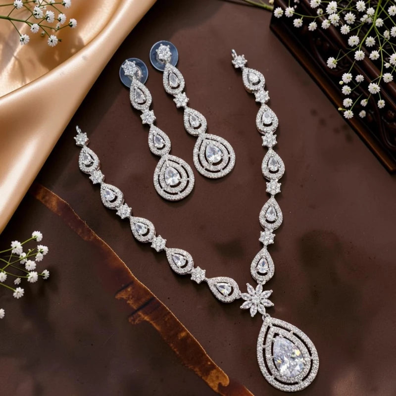 Advika Collection American Diamond Necklace Jewellery Set