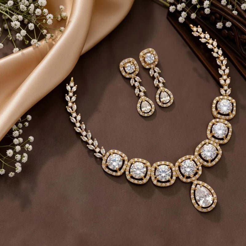 Aaravi Collection American Diamond Necklace Jewellery Set