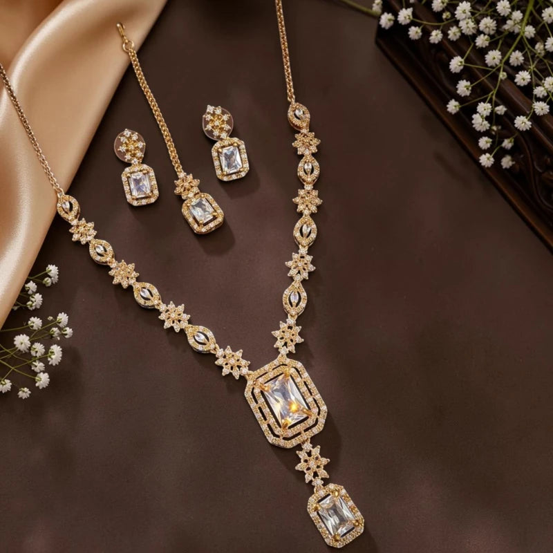 Aahana Collection American Diamond Necklace Jewellery Set