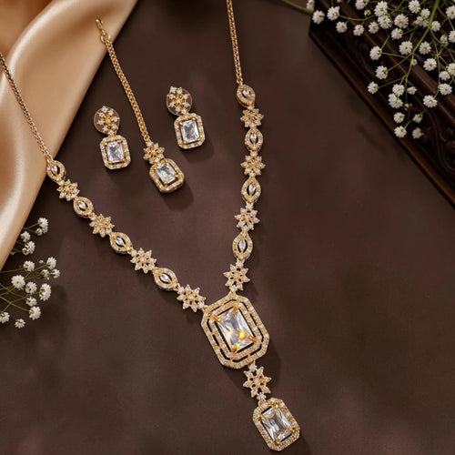 Aahana Collection American Diamond Necklace Jewellery Set
