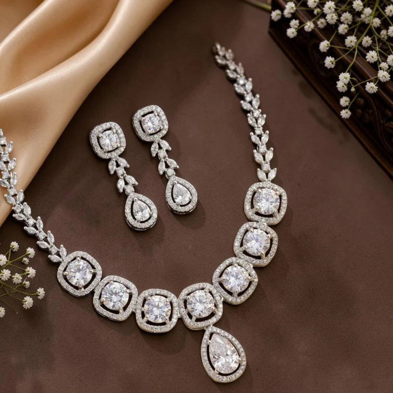 Bhumika Collection American Diamond Necklace Jewellery Set