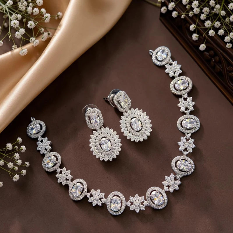 Bhavini Collection American Diamond Necklace Jewellery Set