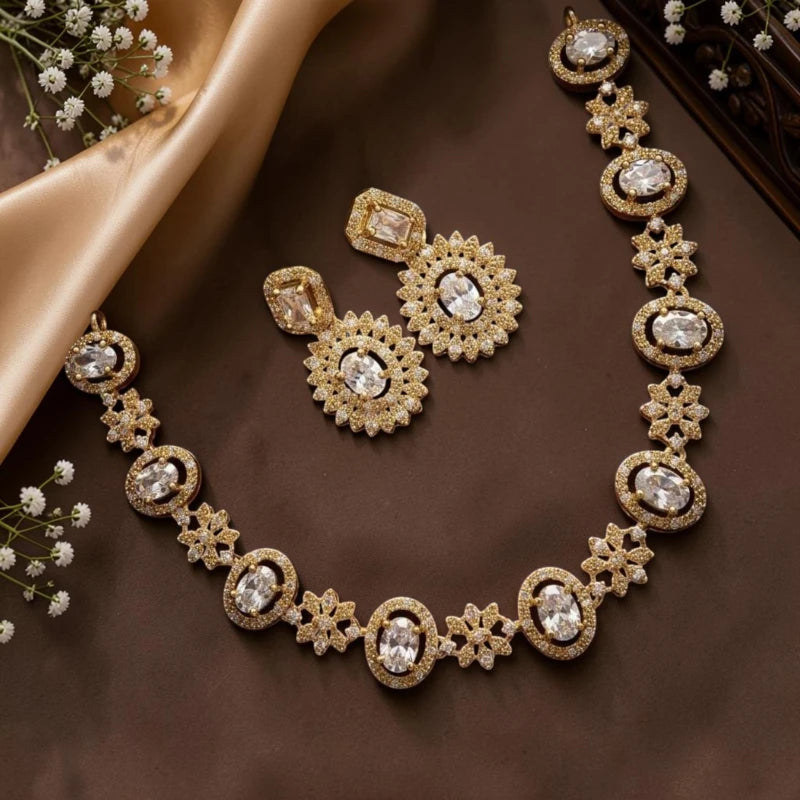 Baani Collection American Diamond Necklace Jewellery Set