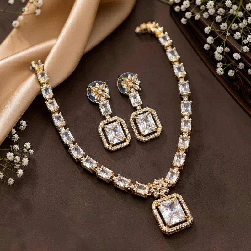 Charvi Collection American Diamond Necklace Jewellery Set