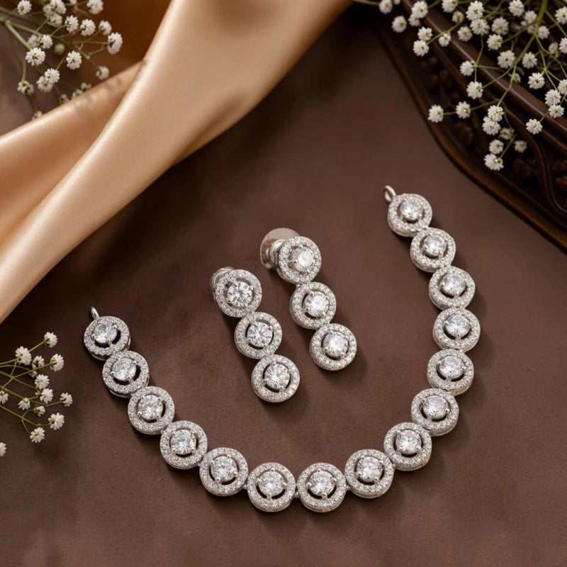 Chhavi Collection American Diamond Necklace Jewellery Set