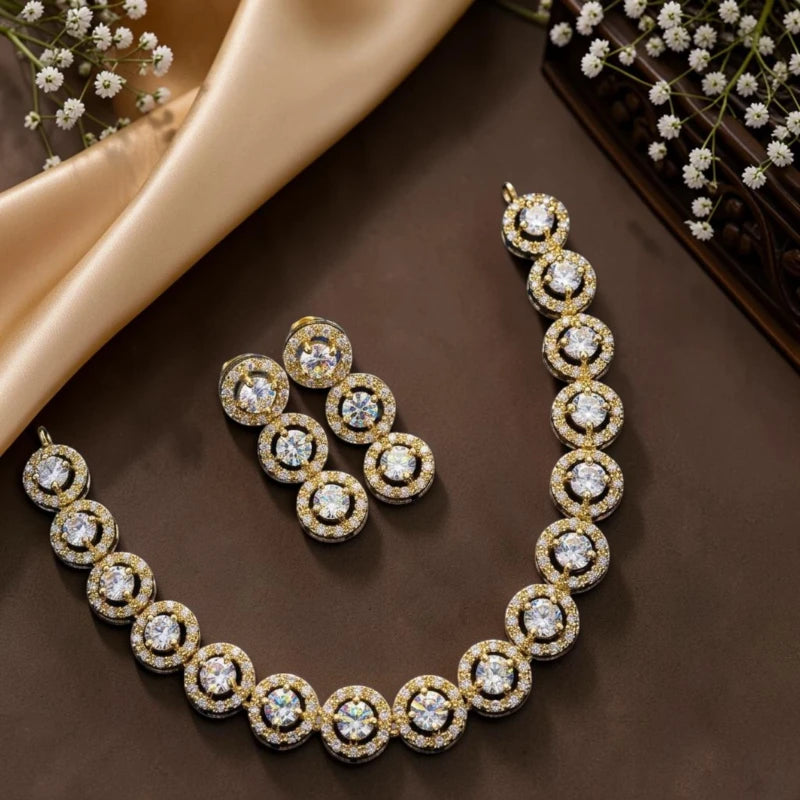 Chaitali Collection American Diamond Necklace Jewellery Set