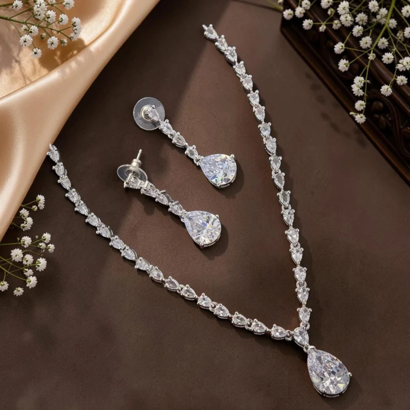 Chandana Collection American Diamond Necklace Jewellery Set