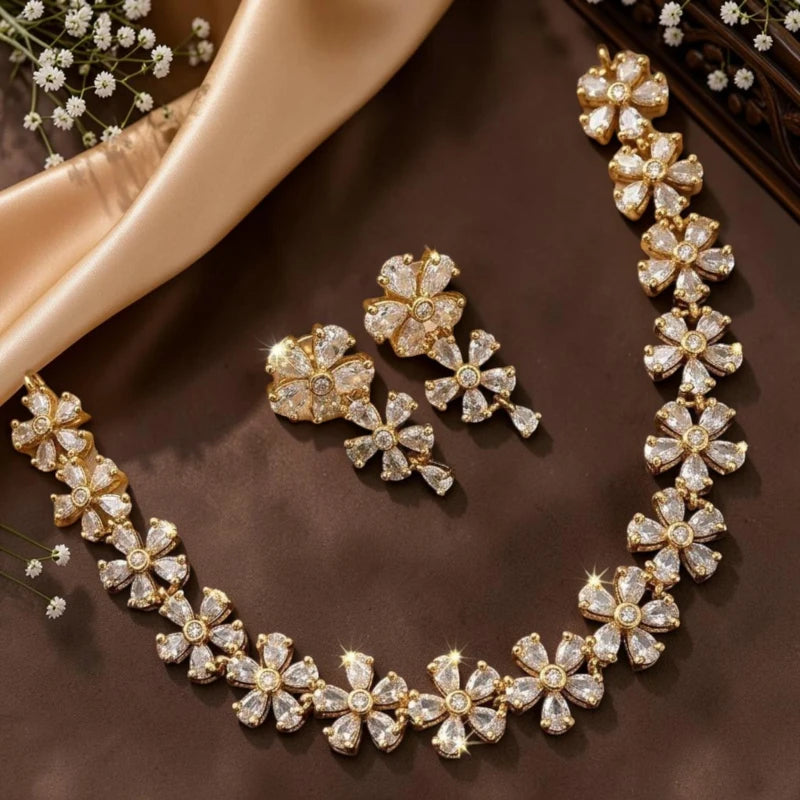 Dhriti Collection American Diamond Necklace Jewellery Set