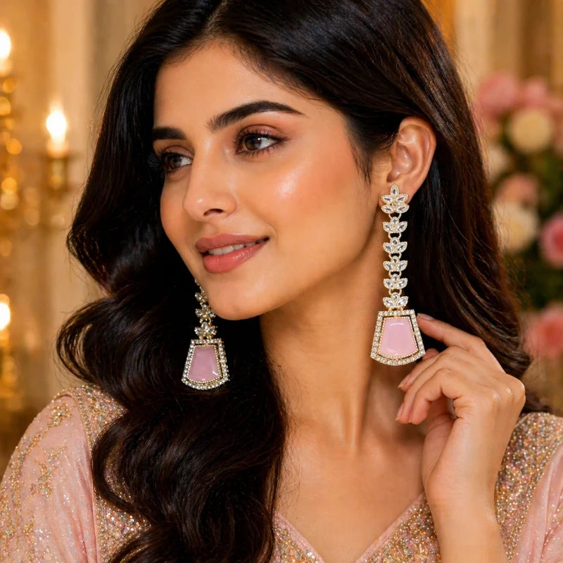 Charvi Collection White Gold Polish Teardrop Baby Pink Earrings for Women | JewelOn