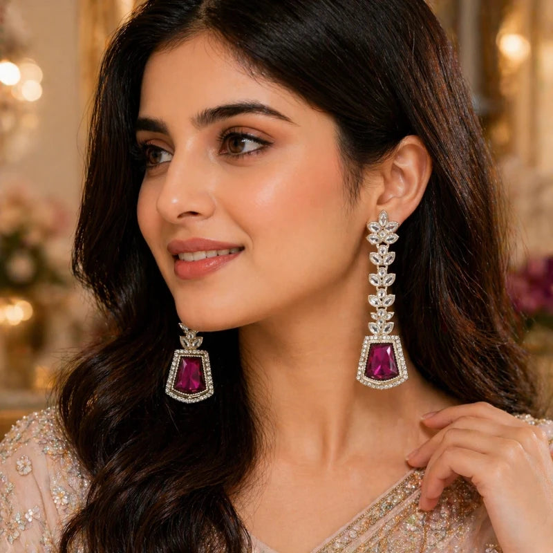 Charvi Collection White Gold Polish Teardrop Purple Earrings for Women | JewelOn