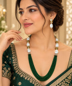 Aarani Green Hydro Beads Fusion Long Necklace Set