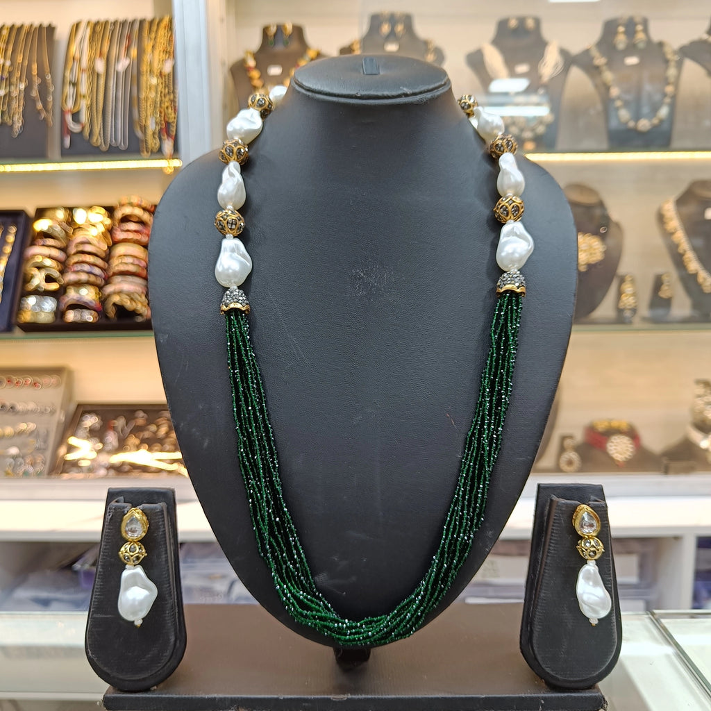 Aarani Green Hydro Beads Fusion Long Necklace Set