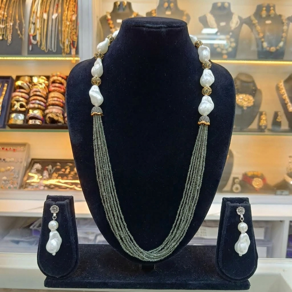 Aarani Grey Hydro Beads Fusion Long Necklace Set
