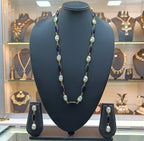 Mahika Blue Statement Oval Stone Necklace Earring Set