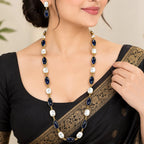 Mahika Blue Statement Oval Stone Necklace Earring Set