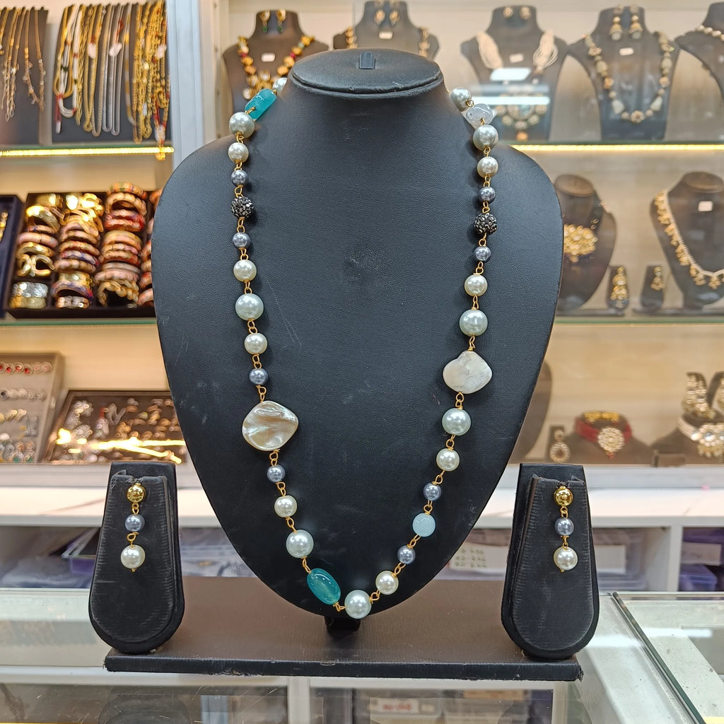Baani Blue Statement Stone Necklace Earring Set