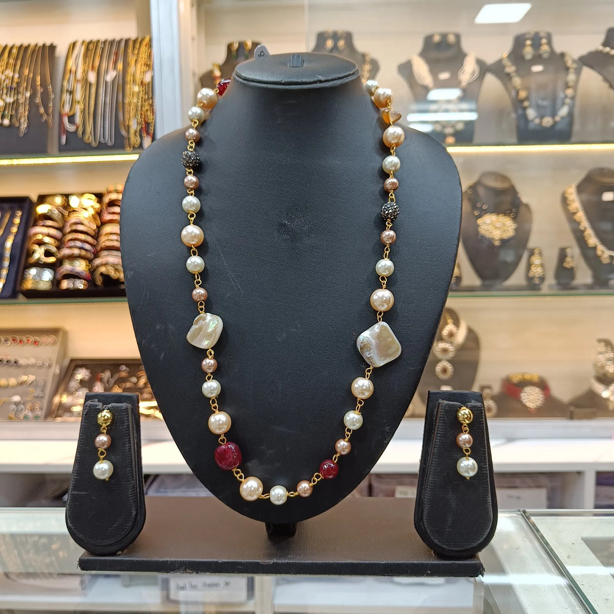 Baani Maroon Statement Stone Necklace Earring Set