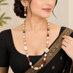 Baani Orange Statement Stone Necklace Earring Set