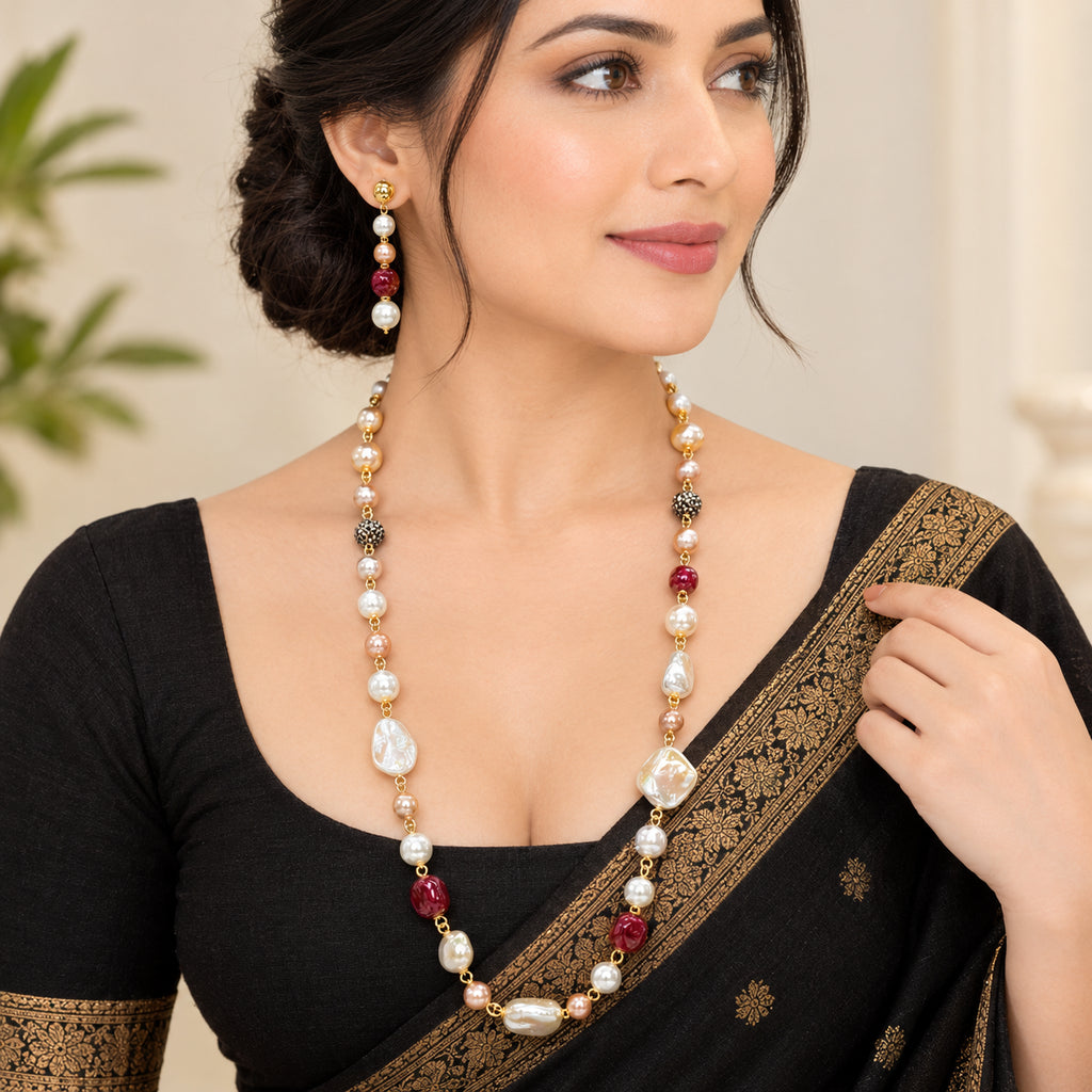 Baani Maroon Statement Stone Necklace Earring Set