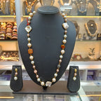 Baani Orange Statement Stone Necklace Earring Set