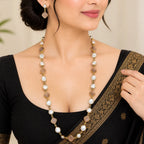 Saanvi Fusion Peach Long Mala Necklace Set