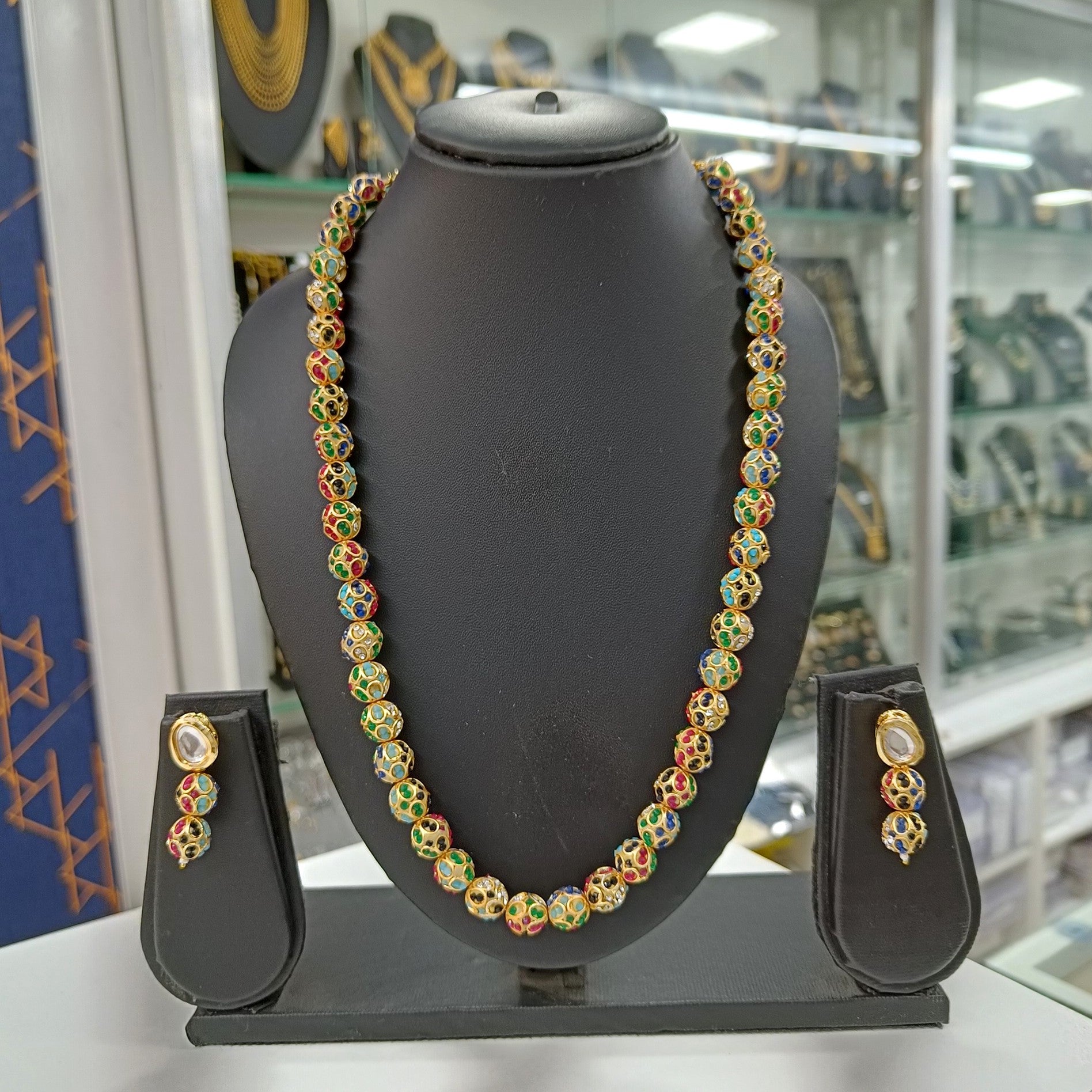 Rangmahal Single Line Multi Colour Semiprecious Stone Mala Set | JewelOn