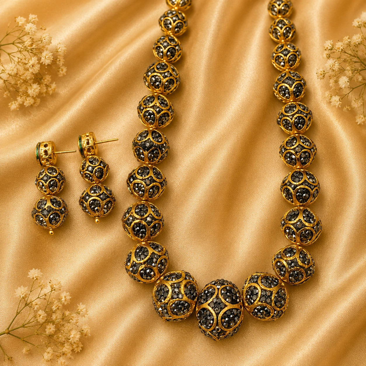 Shyamala Mala Black Royal Beads Fusion Mala Necklace Jewellery Set | JewelOn