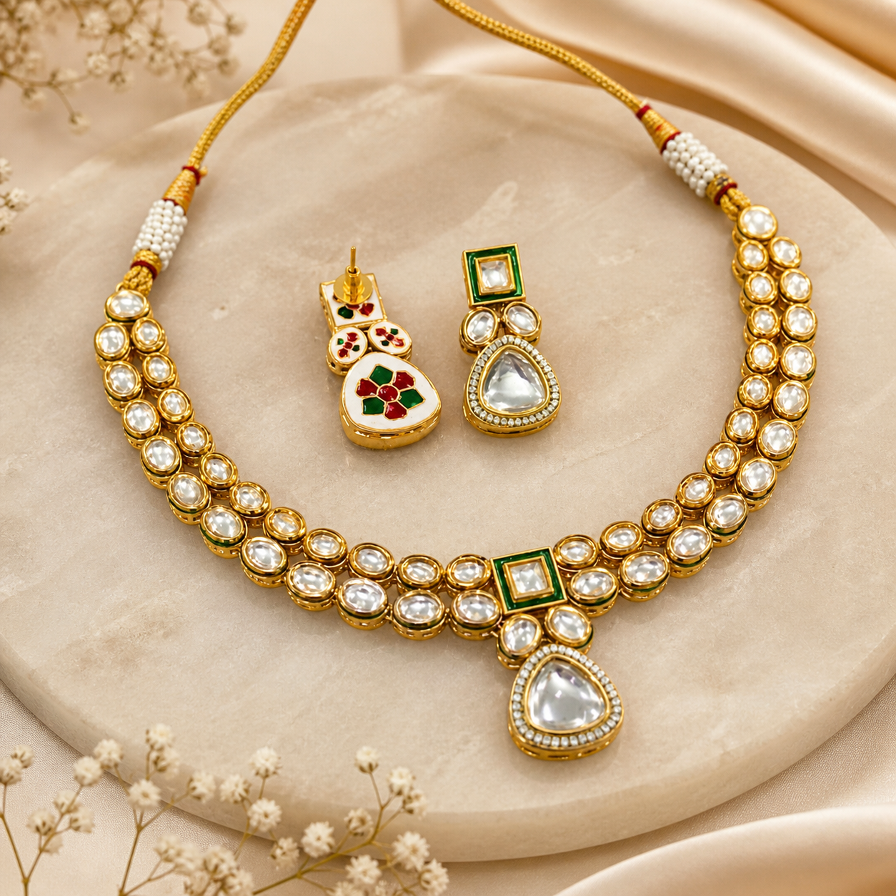 Rangprabha Back Side Meena Work Kundan Choker Necklace Set | JewelOn