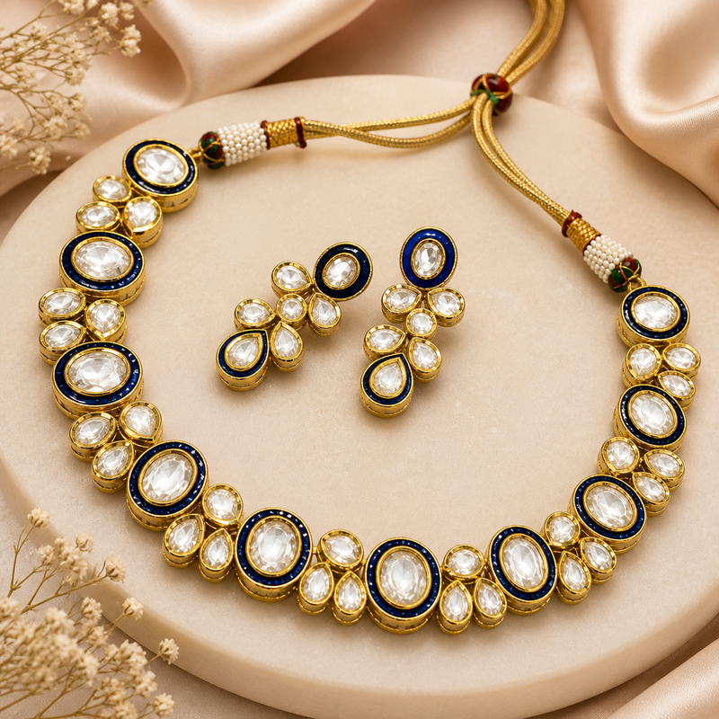 Nilambari Blue Kundan Choker Necklace Set | JewelOn