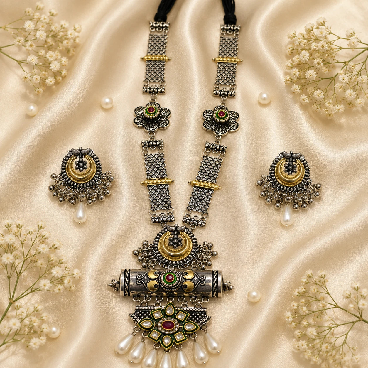 Dhruvatara Oxidized German Silver Necklace Set | JewelOn