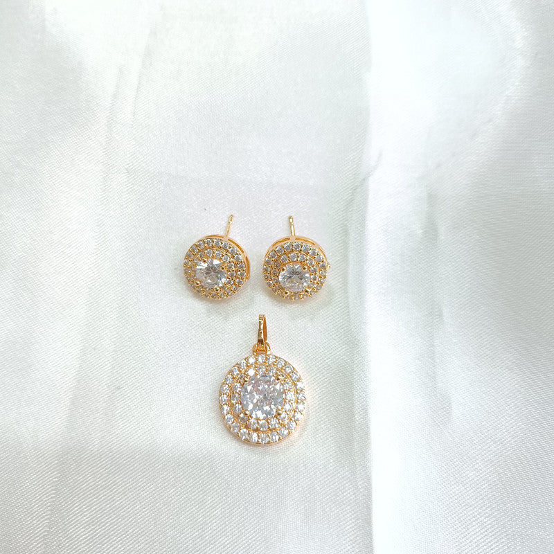 Mehrunisa American Diamond Pendant Earring Set | JewelOn