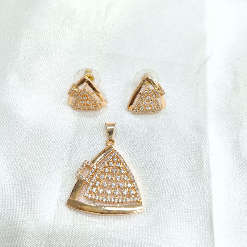 Rangmahal American Diamond Rosegold Pendant Earring Set | JewelOn