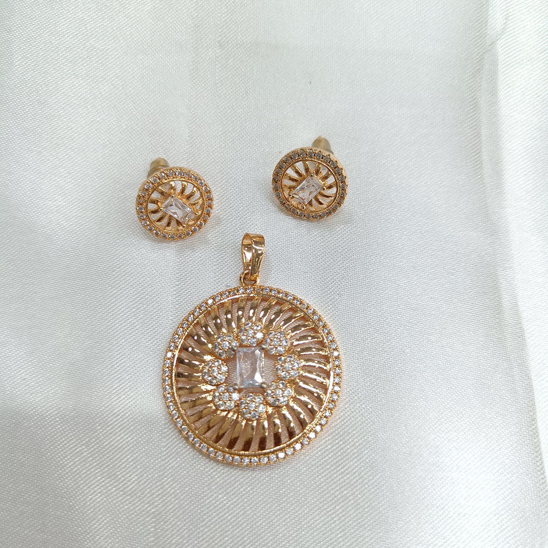 Gulabi American Diamond Round Rose Gold Pendant Earring Set | JewelOn