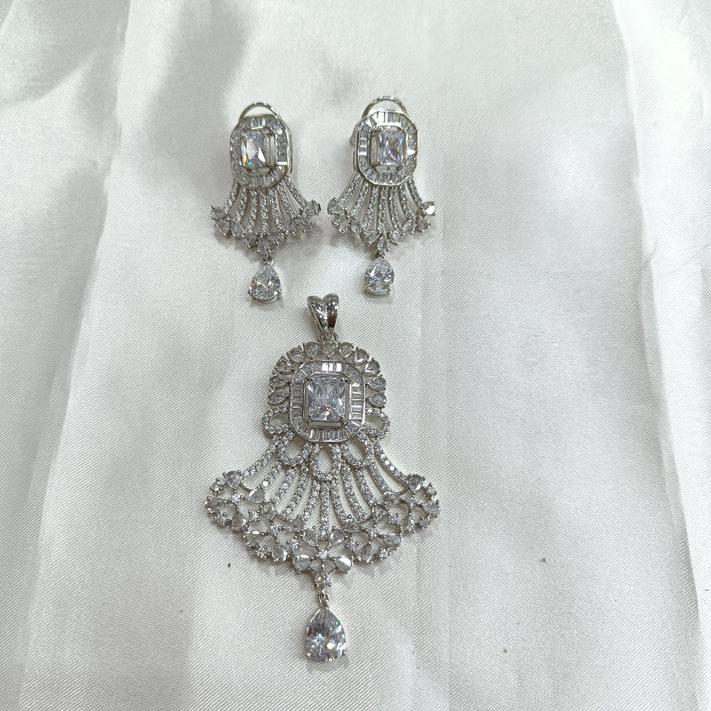 Chandralekha American Diamond Silver Pendant Earring Set | JewelOn