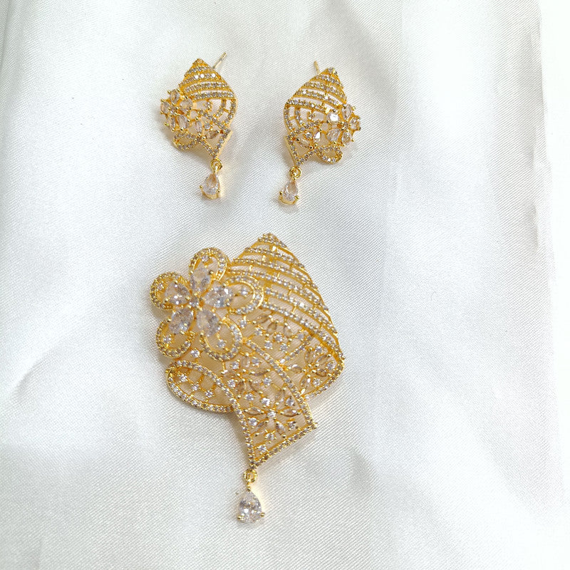 Suvarna American Diamond Big Golden Pendant Earring Set | JewelOn